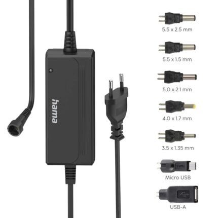 Hama Alimentatore multi-dispositivo - Potenza 36 W - Tensione 15 V - Indicatore LED - 7 adattatori - Intensità massima 3 A - Tensione regolabile - Colore nero
