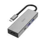 Hama Essential Hub USB 3.2 - Potenza massima 100 W - Cavo USB-C integrato da 15 cm - HDMI 4K - USB-C - 2x USB-A - Power Delivery - Colore grigio