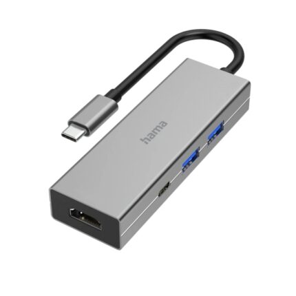 Hama Essential Hub USB 3.2 - Potenza massima 100 W - Cavo USB-C integrato da 15 cm - HDMI 4K - USB-C - 2x USB-A - Power Delivery - Colore grigio