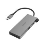 Hama Essential Hub USB 3.2 - Potenza massima 100 W - Cavo USB-C integrato da 15 cm - Power Delivery - Scheda SD - Scheda Micro-SD - HDMI 4K - USB-C - 4x USB-A - Colore grigio