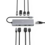 Hama Essential Hub USB 3.2 - Potenza massima 100 W - Cavo USB-C integrato da 15 cm - LAN Ethernet 1 Gbps - 2x HDMI 4K - 2x USB-C - 2x USB-A - Power Delivery - Colore grigio - immagine 3