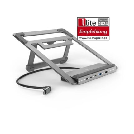 Hama Essential Hub USB 3.2 con funzione di supporto - Potenza massima 100 W - Cavo USB-C da 40 cm - LAN Ethernet 1 Gbps - Jack 3