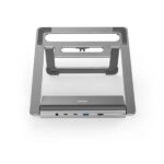 Hama Essential Hub USB 3.2 con funzione di supporto - Potenza massima 100 W - Cavo USB-C da 40 cm - LAN Ethernet 1 Gbps - Jack 3,5 m - DisplayPort 4K - 4x USB-A - USB-C - 2x HDMI 4K - Power Delivery - Colore grigio - immagine 5