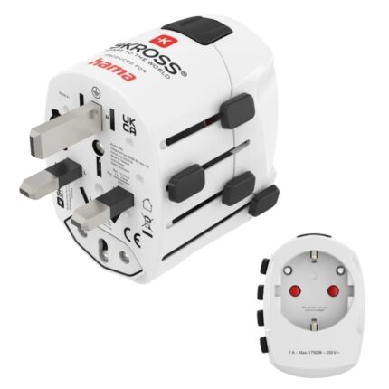 Hama World Travel Pro Adattatore da viaggio universale - Potenza fino a 1750 W - Tensione 100-250 V - Colore bianco