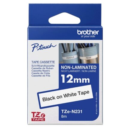 Brother TZEN231 Nastro non laminato originale - Testo nero su sfondo bianco - Larghezza 12 mm x 8 metri
