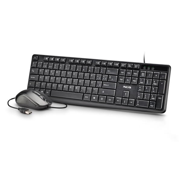 NGS Cocoa Kit V2 Combo Tastiera + Mouse USB - Tastiera multimediale - Mouse 1000 dpi a 3 pulsanti - Utilizzo ambidestro - Colore nero