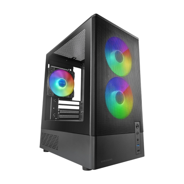 Mars Gaming MC-ONYX Minitower Micro-ATX/Mini-ITX - 3 ventole ARGB FDB da 120 mm - Vetro temperato - USB 3.0 - USB 2.0 - Audio - 4 slot di espansione - 34x20x39