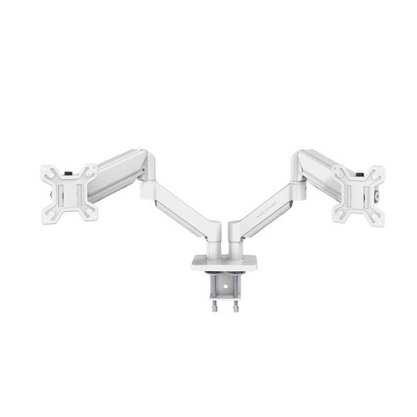 Mars Gaming MARMPRO2 Supporto da tavolo con bracci articolati per 2 monitor fino a 32" - Accessori inclusi - Articolato a 360° - VESA 100x100 - Molla a gas - 1000x460x115 mm - Colore bianco