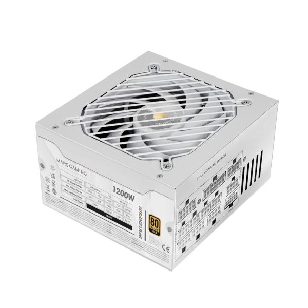 Mars Gaming MPB1200PSI Alimentatore ATX - 1200W - Ventola 140mm - 80 Plus Gold - Silenzioso 14dB - Cablaggio modulare - Antivibrazioni - Cavi piatti - 150x160x85mm - Colore bianco