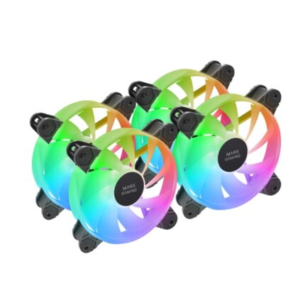 Mars Gaming MF-4A Pacchetto da 4 ventole da 120 mm - 1000 rpm - Illuminazione ARGB senza cornice - FDB - Silenzioso 14 dB - Viti incluse - Cuscinetti idraulici - Colore nero