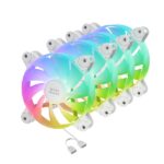 Mars Gaming MF-4A Set di 4 ventole da 120 mm - 1000 rpm - Illuminazione ARGB senza cornice - FDB - Silenzioso 14 dB - Viti incluse - Cuscinetti idraulici - Colore bianco