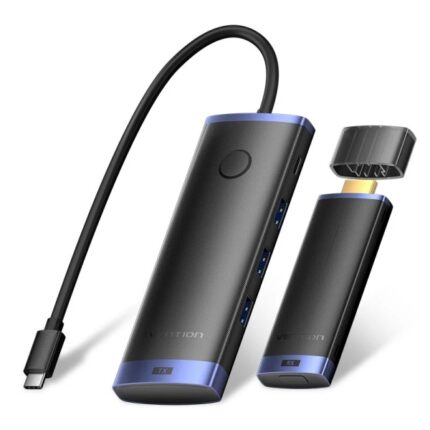 Vention Docking Station 7 in 1 Wireless - HDMI 4K - 2xUSB-C - 3xUSB-A - Cavo USB-C da 15 cm integrato - Portata 50 m - Power Delivery - Colore Nero e Blu