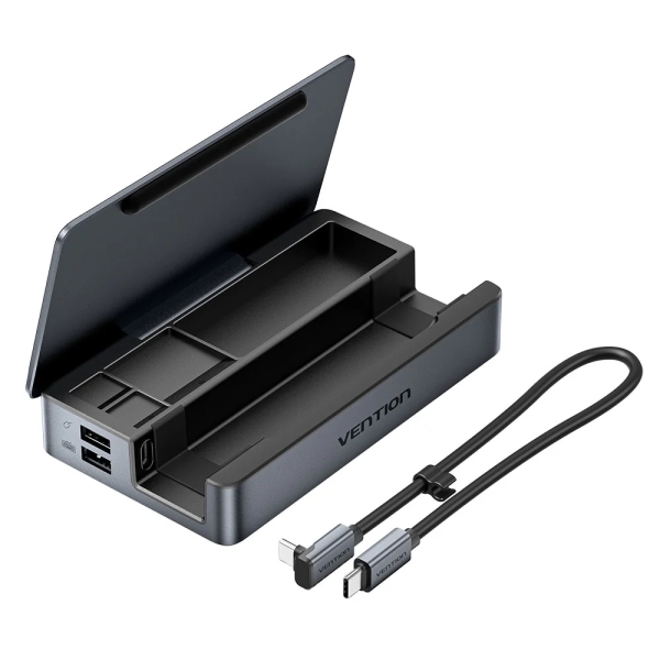 Docking station Vention 9 in 1 - Supporto multidispositivo - Vani multipli - Ethernet RJ45 - Cavo incluso - HDMI 4K - 3xUSB-C - 3xUSB-A - Scheda TF - SD - Power Delivery - Colore grigio