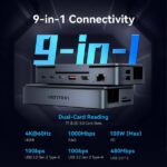 Docking station Vention 9 in 1 - Supporto multidispositivo - Vani multipli - Ethernet RJ45 - Cavo incluso - HDMI 4K - 3xUSB-C - 3xUSB-A - Scheda TF - SD - Power Delivery - Colore grigio - immagine 3