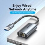 Vention Convertitore da USB a Ethernet - Cavo da 15 cm - Velocità fino a 1 Gbps - Involucro in alluminio e ABS - Colore grigio - immagine 2