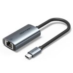 Vention Convertitore da USB-C a Ethernet - Cavo da 15 cm - Velocità fino a 1 Gbps - Involucro in alluminio e ABS - Colore grigio