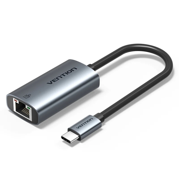 Vention Convertitore da USB-C a Ethernet - Cavo da 15 cm - Velocità fino a 1 Gbps - Involucro in alluminio e ABS - Colore grigio