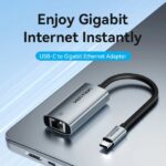 Vention Convertitore da USB-C a Ethernet - Cavo da 15 cm - Velocità fino a 1 Gbps - Involucro in alluminio e ABS - Colore grigio - immagine 2