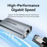 Vention Convertitore da USB-C a Ethernet - Cavo da 15 cm - Velocità fino a 1 Gbps - Involucro in alluminio e ABS - Colore grigio - immagine 5