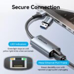 Vention Convertitore da USB-C a Ethernet - Adattatore USB-A - Cavo da 15 cm - Velocità fino a 1 Gbps - Involucro in alluminio e ABS - Colore grigio - immagine 3