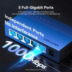 Switch Vention a 5 porte RJ45 - Velocità fino a 1 Gbps - Non gestito - Negoziazione automatica - Ethernet - Alluminio - Tecnologia PPS - Colore grigio - immagine 3