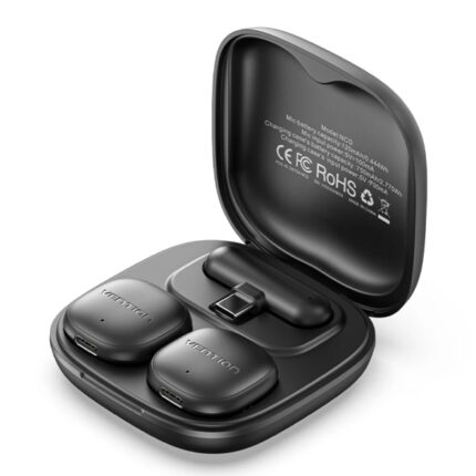 Microfono da bavero wireless Vention - Fissaggio magnetico o a clip - 2 trasmettitori - 1 ricevitore - Cancellazione del rumore tramite IA - Portata fino a 50 m - USB-C con adattatore Lightning - Colore nero