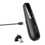 Presentatore wireless Vention - Puntatore laser rosso - Batteria da 200 mAh - Cavo USB-C incluso - Portata fino a 50 m - Controllo del cursore - Colore nero