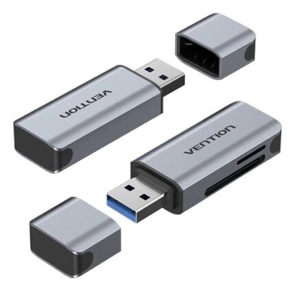 Vention Lettore di schede TF e SD - USB-A 3.0 - Alluminio - Plug and Play - Colore Grigio