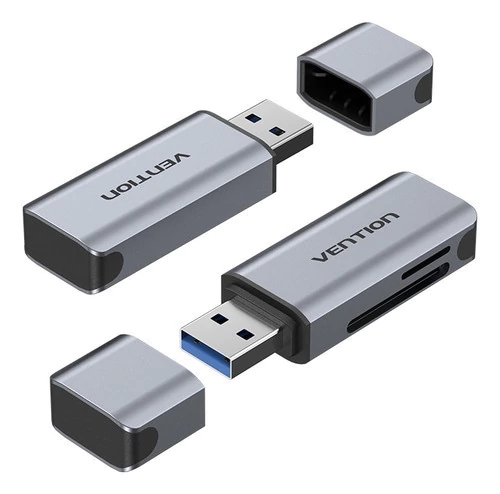 Vention Lettore di schede TF e SD - USB-A 3.0 - Alluminio - Plug and Play - Colore Grigio