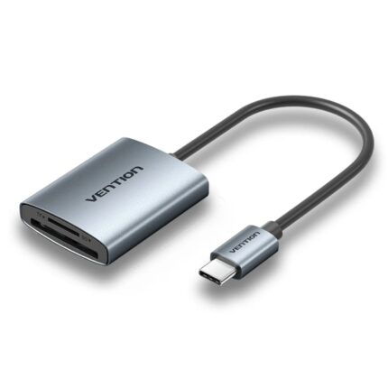 Vention Lettore di schede TF e SD - Cavo USB-C 3.0 da 15 cm - Alluminio - Colore Grigio