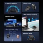 Mouse ergonomico wireless Vention per destrimani - 6 pulsanti - 4000 dpi - Trasmettitore 2,4 GHz - Portata 10 m - Alimentazione a batterie - Colore nero - immagine 3