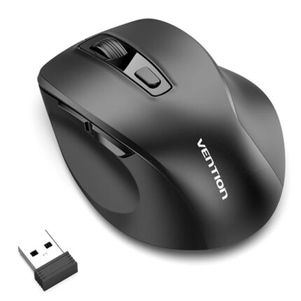 Mouse ergonomico wireless Vention per destrimani - 6 pulsanti - 4000 dpi - Bluetooth - Portata 10 m - Alimentazione a batterie - Pulsante di alternanza dispositivo - Colore nero