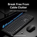 Vention Set tastiera e mouse wireless 2,4 GHz - QWERTY ES - 105 tasti - Mouse simmetrico a 3 pulsanti 1200 dpi - Scocca in ABS - Portata fino a 10 m - Alimentazione a batterie - Colore nero - immagine 3