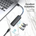 Hub USB 4 in 1 Vention - 3xUSB-A - Ethernet RJ45 - Cavo USB-A da 15 cm - Indicatore LED - Velocità fino a 5 Gbps - Colore nero - immagine 3