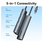 Vention Docking Station 4 in 1 - 100W - Cavo USB-C integrato da 15 cm - HDMI 4K - USB-C - 2xUSB-A - Power Delivery - Colore Grigio - immagine 3