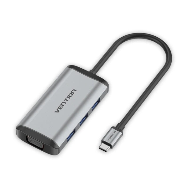 Vention Docking Station 5 in 1 - Cavo USB-C integrato da 15 cm - HDMI 4K - USB-C - 3xUSB-A - VGA - Power Delivery - Colore Grigio