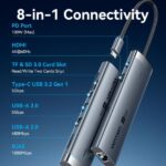 Vention Docking Station 8 in 1 - 100W - Cavo USB-C integrato da 15 cm - Ethernet RJ45 - HDMI 4K - 2xUSB-C - Scheda TF - SD - 2xUSB-A - Power Delivery - Colore Grigio - immagine 3