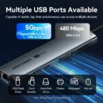 Vention Docking Station 8 in 1 - 100W - Cavo USB-C integrato da 15 cm - Ethernet RJ45 - HDMI 4K - 2xUSB-C - Scheda TF - SD - 2xUSB-A - Power Delivery - Colore Grigio - immagine 5