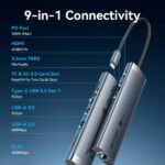 Vention Docking Station 9 in 1 - Cavo USB-C da 15 cm integrato - Ethernet RJ45 - HDMI 4K - 2xUSB-C - Scheda TF - SD - 2xUSB-A - Jack da 3,5 mm - Power Delivery - Colore Grigio - immagine 4
