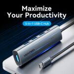 Hub USB 5 in 1 Vention - Cavo USB-C da 15 cm - 4xUSB-A - USB-C - Indicatore LED - Velocità fino a 5 Gbps - Colore grigio - immagine 2