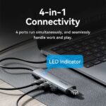 Hub USB 5 in 1 Vention - Cavo USB-C da 15 cm - 4xUSB-A - USB-C - Indicatore LED - Velocità fino a 5 Gbps - Colore grigio - immagine 4