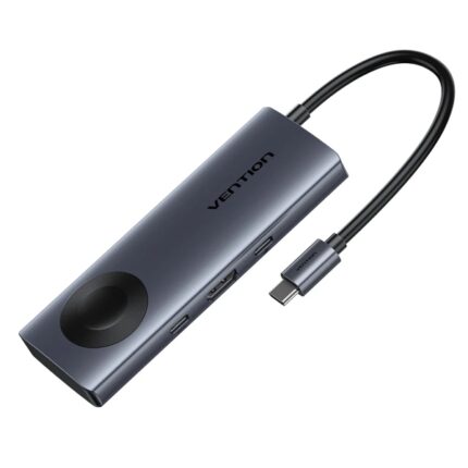 Vention Docking Station 6 in 1 - 100W - Cavo USB-C da 15 cm integrato - HDMI 4K - 2xUSB-C - 2xUSB-A - Power Delivery - Caricatore wireless - Colore Grigio
