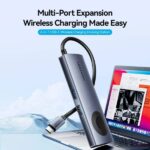 Vention Docking Station 6 in 1 - 100W - Cavo USB-C da 15 cm integrato - HDMI 4K - 2xUSB-C - 2xUSB-A - Power Delivery - Caricatore wireless - Colore Grigio - immagine 2