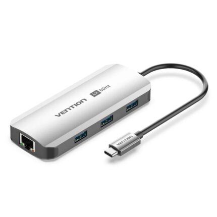 Vention Docking Station 6 in 1 - 100W - Cavo USB-C da 15 cm integrato - HDMI 4K - Ethernet RJ45 - 3xUSB-A - USB-C - Power Delivery - Colore Grigio