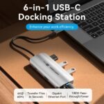 Vention Docking Station 6 in 1 - 100W - Cavo USB-C da 15 cm integrato - HDMI 4K - Ethernet RJ45 - 3xUSB-A - USB-C - Power Delivery - Colore Grigio - immagine 2