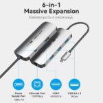 Vention Docking Station 6 in 1 - 100W - Cavo USB-C da 15 cm integrato - HDMI 4K - Ethernet RJ45 - 3xUSB-A - USB-C - Power Delivery - Colore Grigio - immagine 4