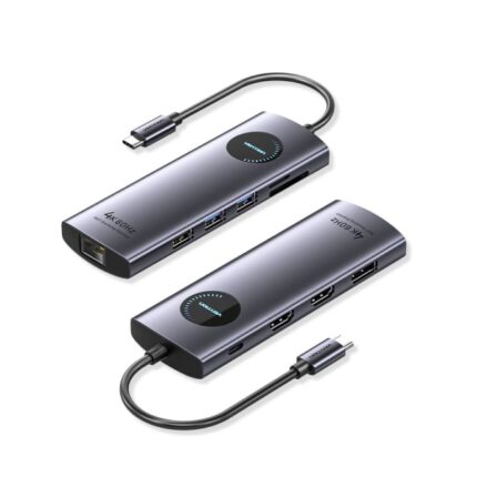 Vention Docking Station 10 in 1 - 100W - Cavo USB-C da 15 cm integrato - 2xHDMI 4K - Ethernet RJ45 - Displayport - USB-C - Scheda TF - SD - 3xUSB-A - Power Delivery - Colore Grigio