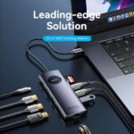 Vention Docking Station 10 in 1 - 100W - Cavo USB-C da 15 cm integrato - 2xHDMI 4K - Ethernet RJ45 - Displayport - USB-C - Scheda TF - SD - 3xUSB-A - Power Delivery - Colore Grigio - immagine 2