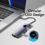 Vention Docking Station 10 in 1 - 100W - Cavo USB-C da 15 cm integrato - 2xHDMI 4K - Ethernet RJ45 - Displayport - USB-C - Scheda TF - SD - 3xUSB-A - Power Delivery - Colore Grigio - immagine 3