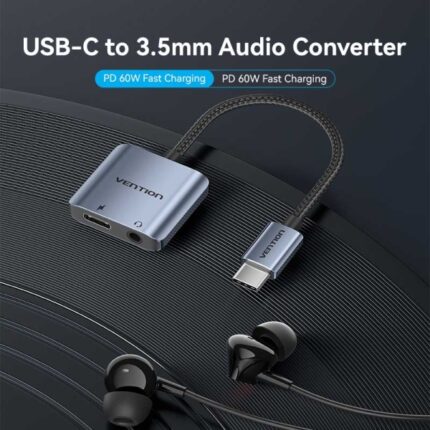 5 mm femmina - USB-C femmina - Power Delivery 60 W - Cavo da 10 cm - Alluminio - Colore grigio